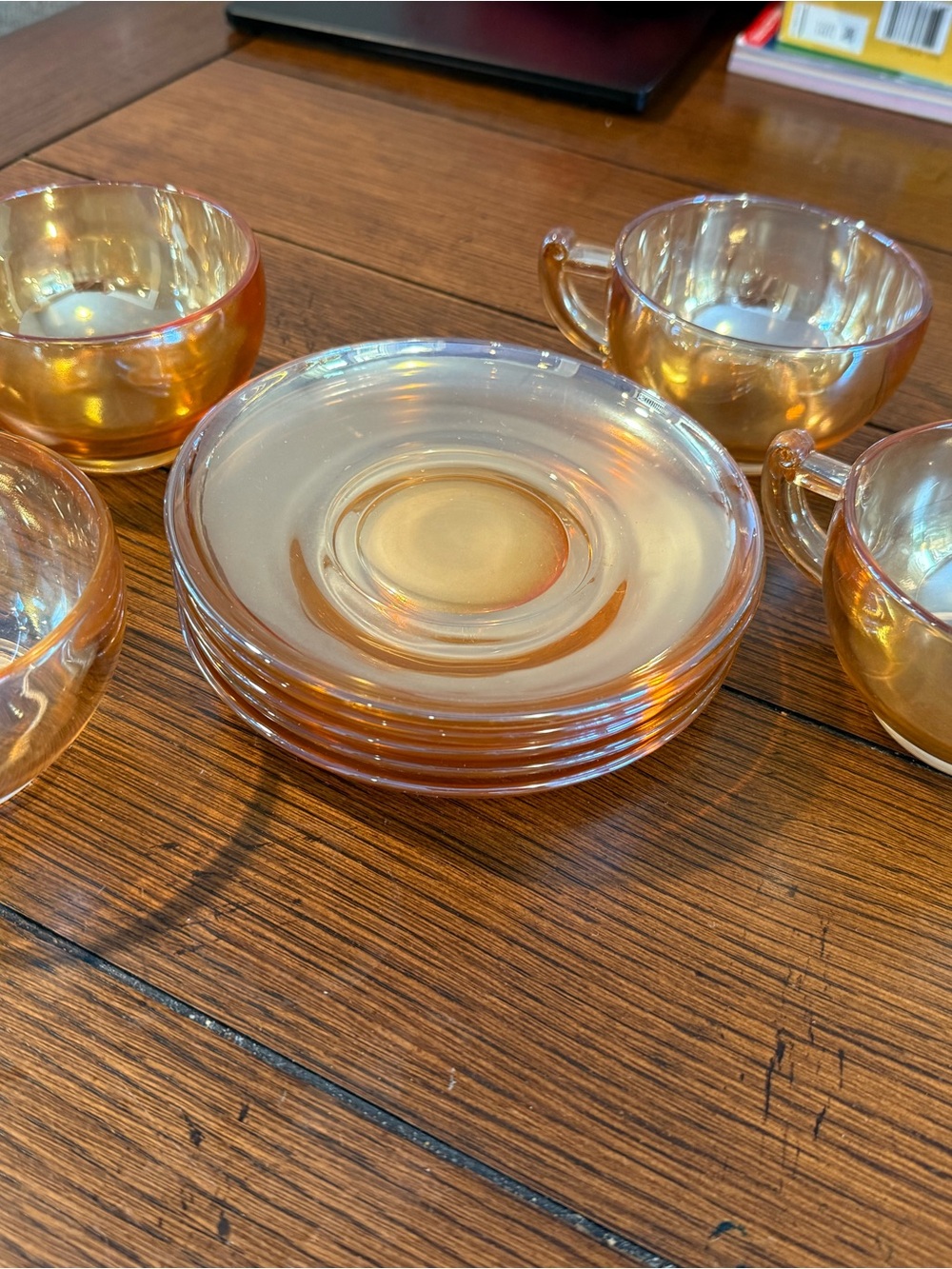 Vintage Jeanette Marigold Carnival Glass Tea Cup and Saucer Set